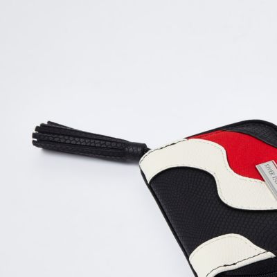 Girls white and black colour block wave purse